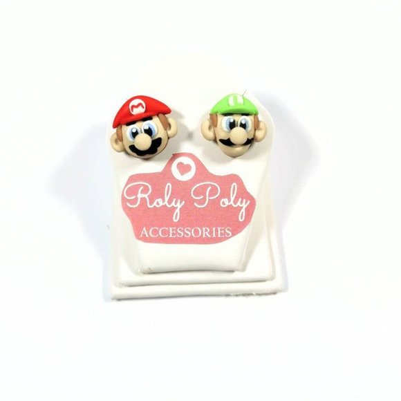 Super Mario Luigi Earrings Polymer Clay Handmade - Picture 2 of 2